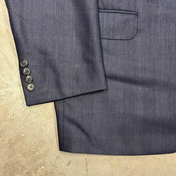 Corneliani Blazer Made in Italy 100s Wool Sport Coat Windowpane Blue 46 L - Picture 4 of 11